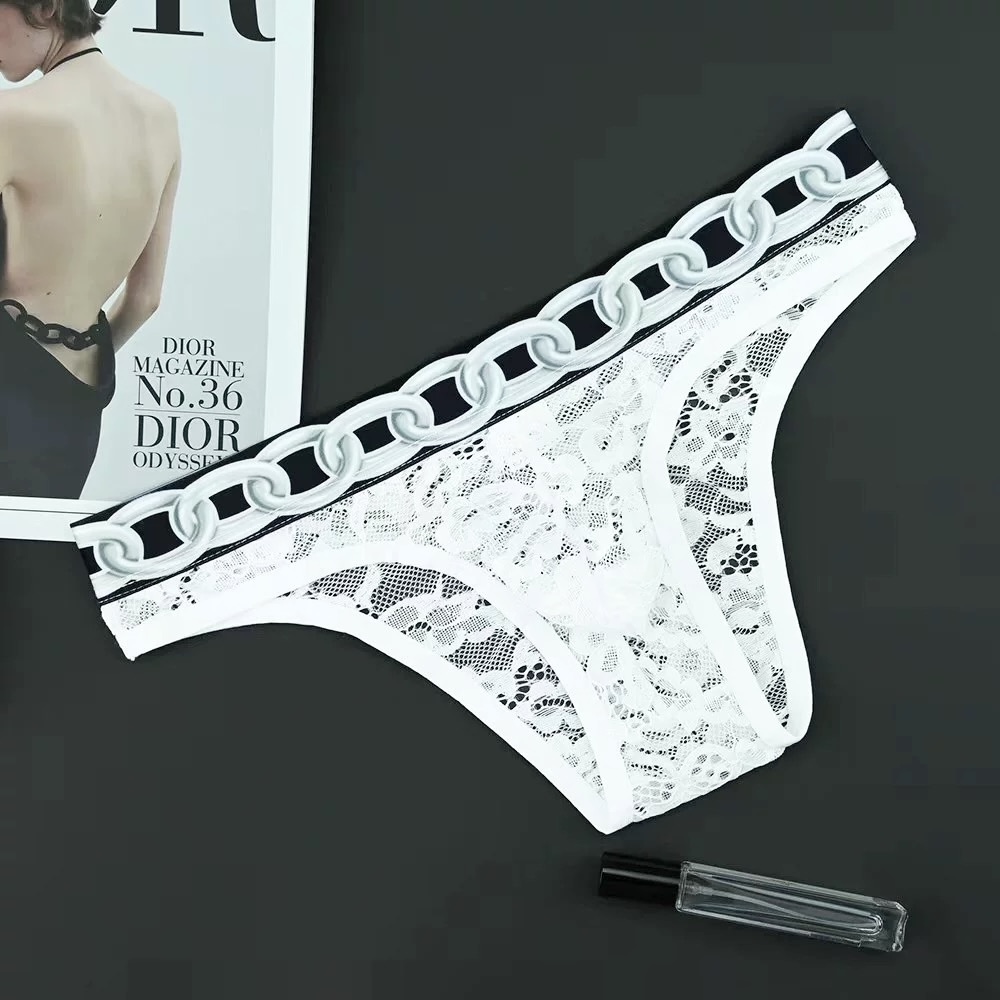 男士三角内裤蕾丝性感全透明轻薄半包臀低腰U凸透视镂空裤头速干