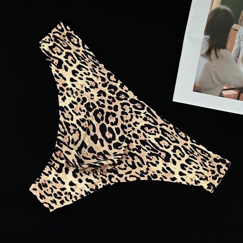 男士丁字内裤轻薄豹纹性感时尚低腰修身小裤头锦纶冰丝清凉速干