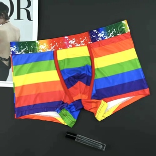 冰丝裤 男士 型男个性 彩虹色性感时尚 头U凸中腰丝滑单层薄 平角内裤