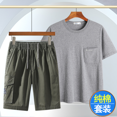 男士纯棉短袖五分裤休闲两件套