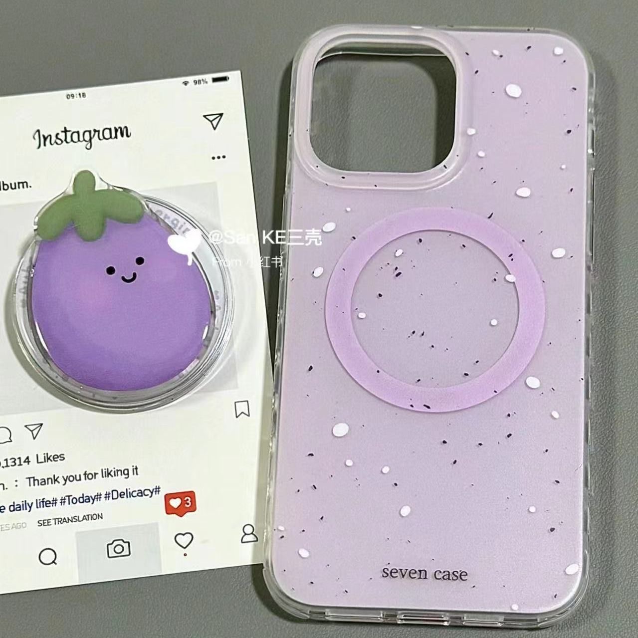 小众简约泼墨紫色茄子磁吸支架适用iphone13/14promax苹果15手机壳12/11防摔14/15plus软xs/xr硅胶7/8p保护套