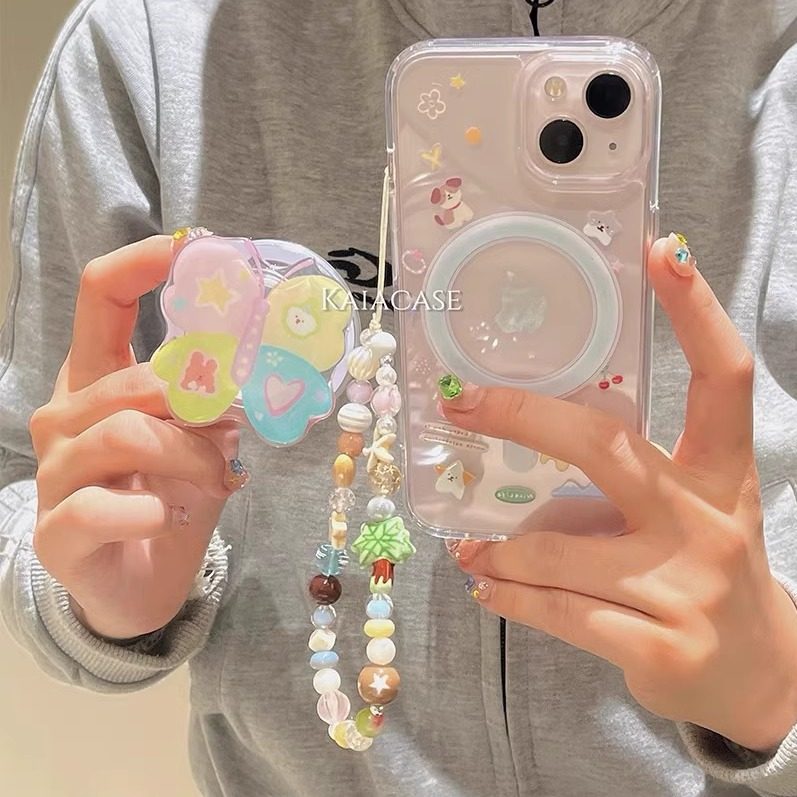 ins韩风狗狗蝴蝶磁吸支架适用iphone15promax手机壳苹果14/13pro清新12/11防摔14promax全包软壳xs/xr女78p潮