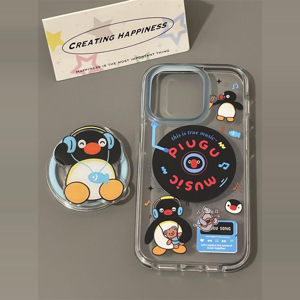 磁吸壳可爱音乐卡通企鹅适用iphone15/14plus手机壳苹果14/13pro硅胶12/11promax防摔全包xs/xr女7/8plus软壳