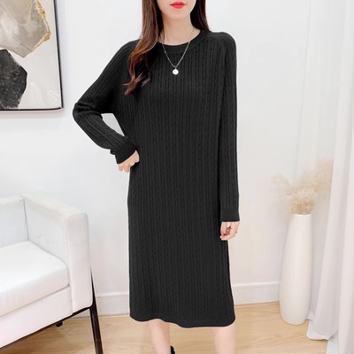 麻花针织连衣裙毛衣裙秋冬中长款