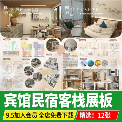 民宿酒店宾馆室内素材景区度假工装设计psd分层源文件PS展板模板