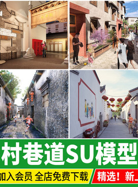 巷道新中式乡村美化居民小镇提质景观改造古镇村庄街道巷子SU模型