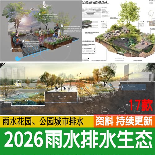 生态雨水花园分析竞赛风海绵城市公园排水收集景观透视效果分析图
