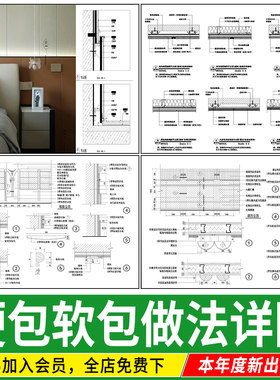硬包软包背景墙做法详图节点大样图皮革 饰面吸音板墙面CAD施工图