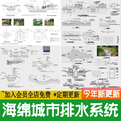 雨水花园海绵城市地面排水系统生态植草沟节点详图大样CAD施工 图