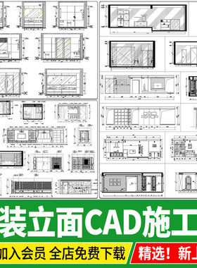 室内家装客厅餐厅卧室卫生间厨房剖面图库CAD施工图素材立面图块