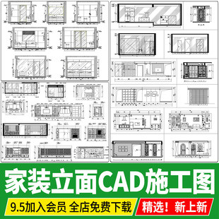 室内家装客厅餐厅卧室卫生间厨房剖面图库CAD施工图素材立面图块