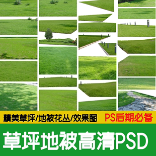 PS高清草坪草地草丛花境绿化地被贴图PSD免抠公园景观效果图素材