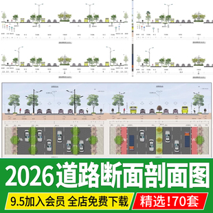 道路横断面图平立面剖面图标准段市政公园景观节点大样ps素材psd