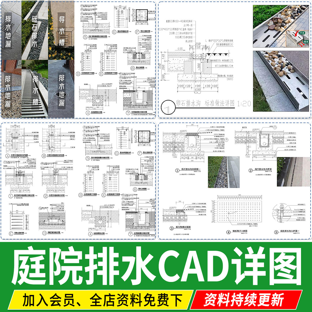 庭院排水施工图 排水沟 构造节点 详图剖面图 排水槽地漏 cad图纸,商务/设计服务,设计素材/源文件,淘宝优惠券,粉丝福利购,淘宝优惠卷
