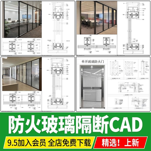 剖面图双层玻璃防火门玻璃门办公室隔断节点大样图详图CAD施工图