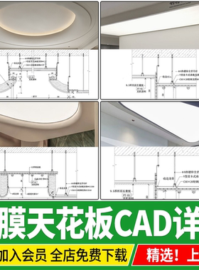 软膜天花发光工装圆形弧形天花吊顶节点大样图做法详图CAD施工图