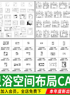 卫生间设计卫浴空间平面布置布局图CAD施工图块家装干湿分离图库
