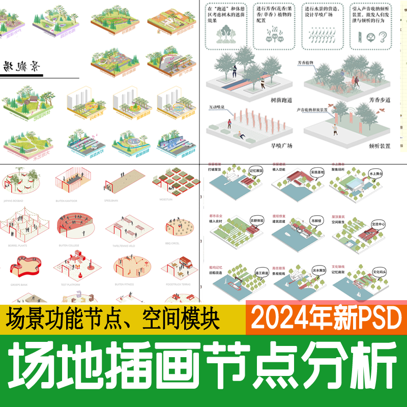 PS小清新建筑景观场地分析空间前期插画风场景展板分析图PSD素材-封面