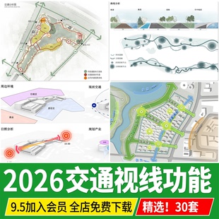 公园景观居住区功能分区交通流线视线结构分析图psd源文件ps素材