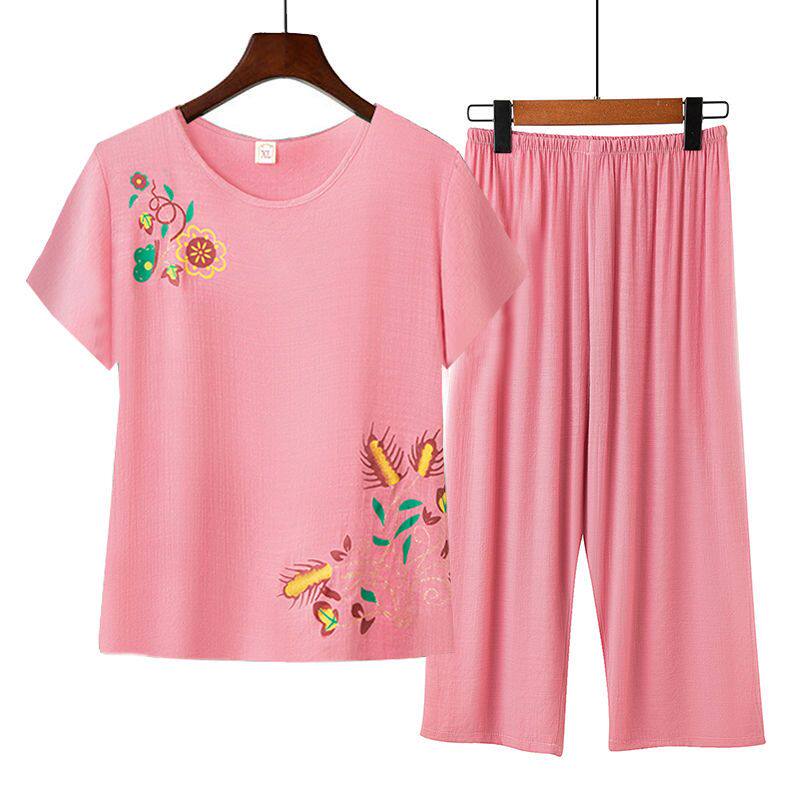 老年人睡衣女夏季套装可外穿中年睡衣/家居服套装