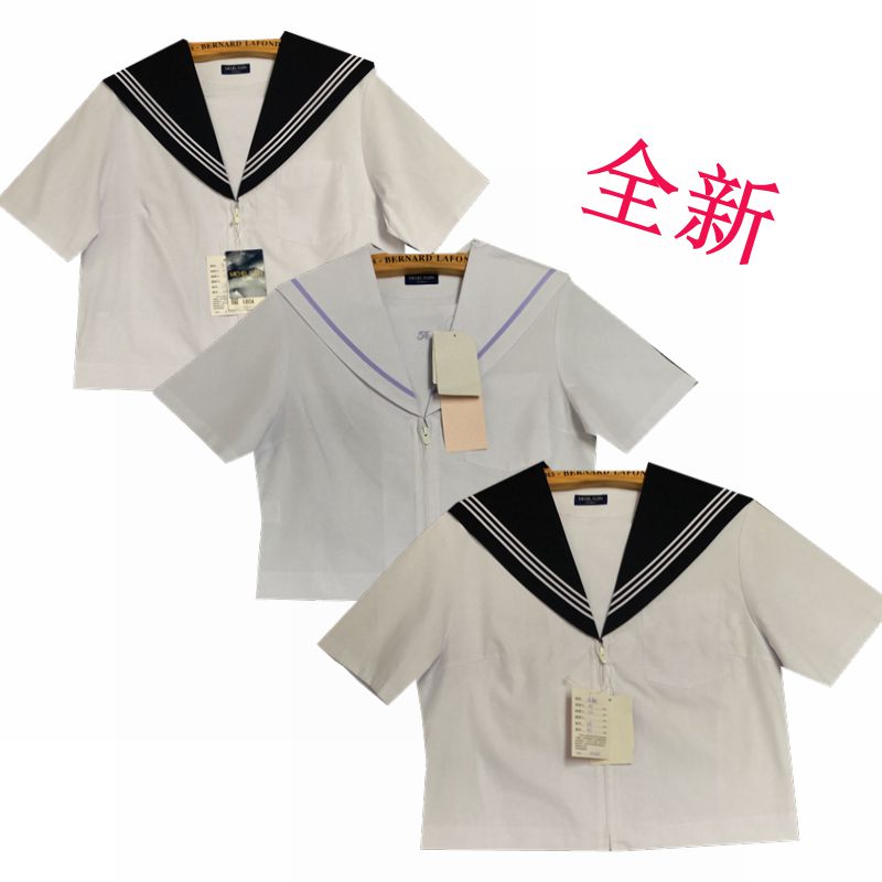 中古JK制服衬衫短袖日制萌妹白色衬衫水手服中间服夏服6-封面