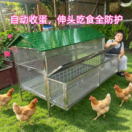 不锈钢鸡笼自动滚动母鸡下蛋防黄鼠狼室外防雨新型自动清粪养殖笼