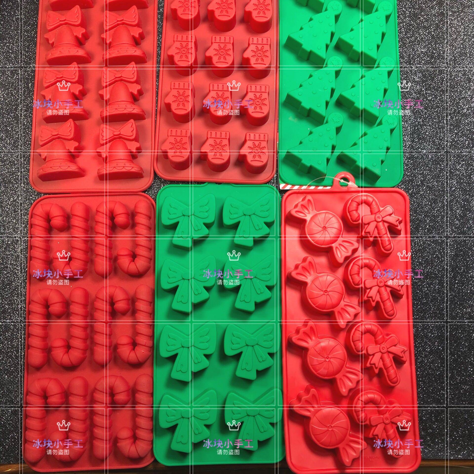 滴胶diy 圣诞节模具翻模糖果蝴蝶结拐杖糖果模圣诞树铃铛手套模具