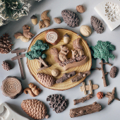 烘焙蛋糕硅胶模具 森系树桩松鼠松果翻糖干佩斯巧克力模蛋糕工具