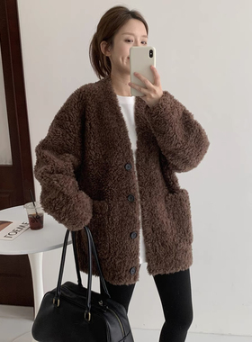 100%全羊毛！加厚保暖毛毛外套女冬 皮毛一体皮草中长款V领外套