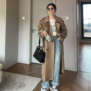 免烫抗皱感双排扣中长风衣高级感外套春 超大风衣 静奢老钱风