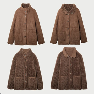 【枫糖奶咖两面穿】咖色澳洲100羊毛两面穿冬款加厚羊羔毛女外套