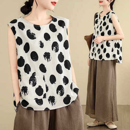 宽松夏季外穿棉麻无袖背心坎肩