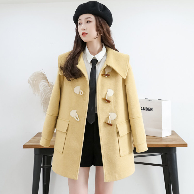 牛角扣毛呢外套女2022年秋冬新款韩版流行小个子呢子大衣女中长款