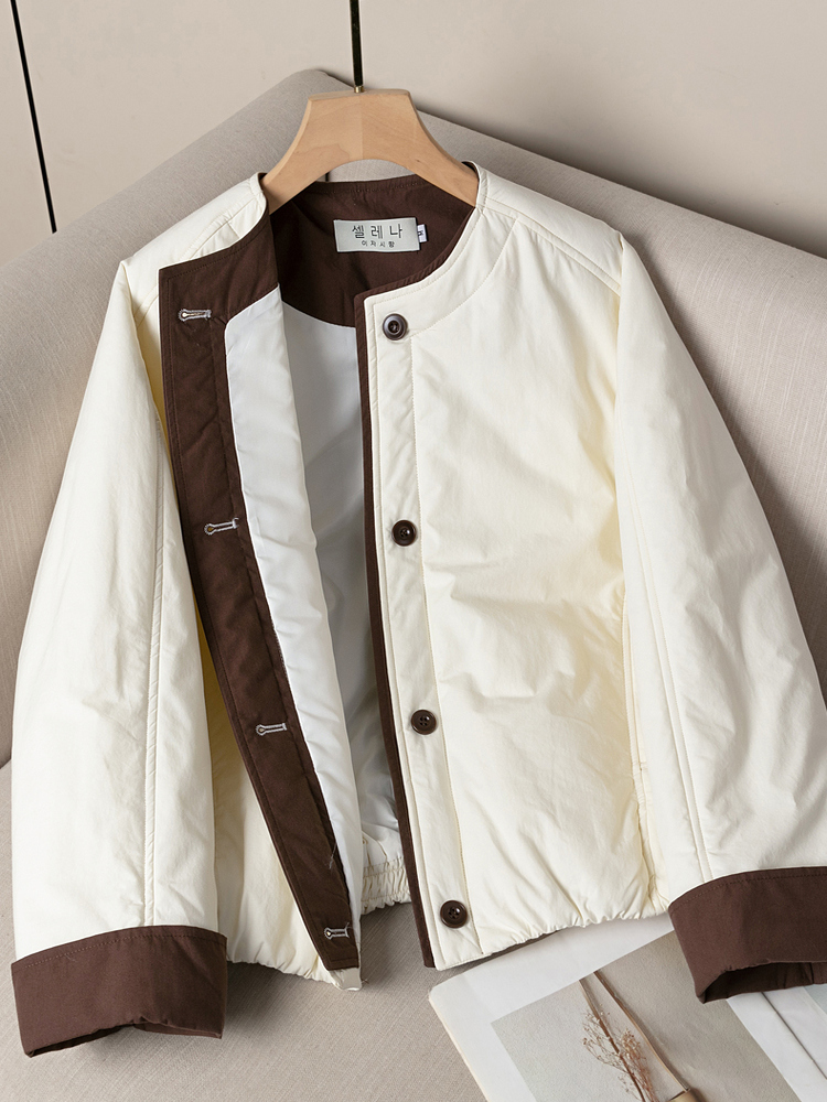 撞色棉服外套女小个子2025秋冬季新款高端学院风宽松保暖棉衣棉服