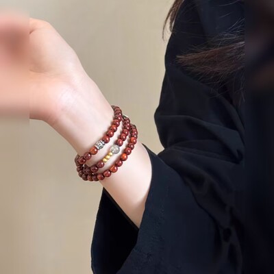 木珠手串黑檀木天珠三圈串珠