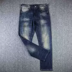 Yellow Mud Color Double R Retro Straight-Leg Jeans, Washed and Distressed with White Highlights, Thickened Leather Waist Tag