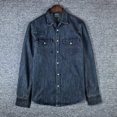 RRL 水洗做旧牛仔衬衫 刺绣袋花西部加厚工装 特 按扣款 外套