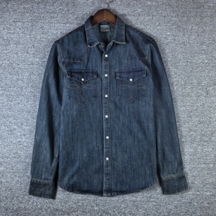 特 RRL 水洗做旧牛仔衬衫 刺绣袋花西部加厚工装按扣款外套