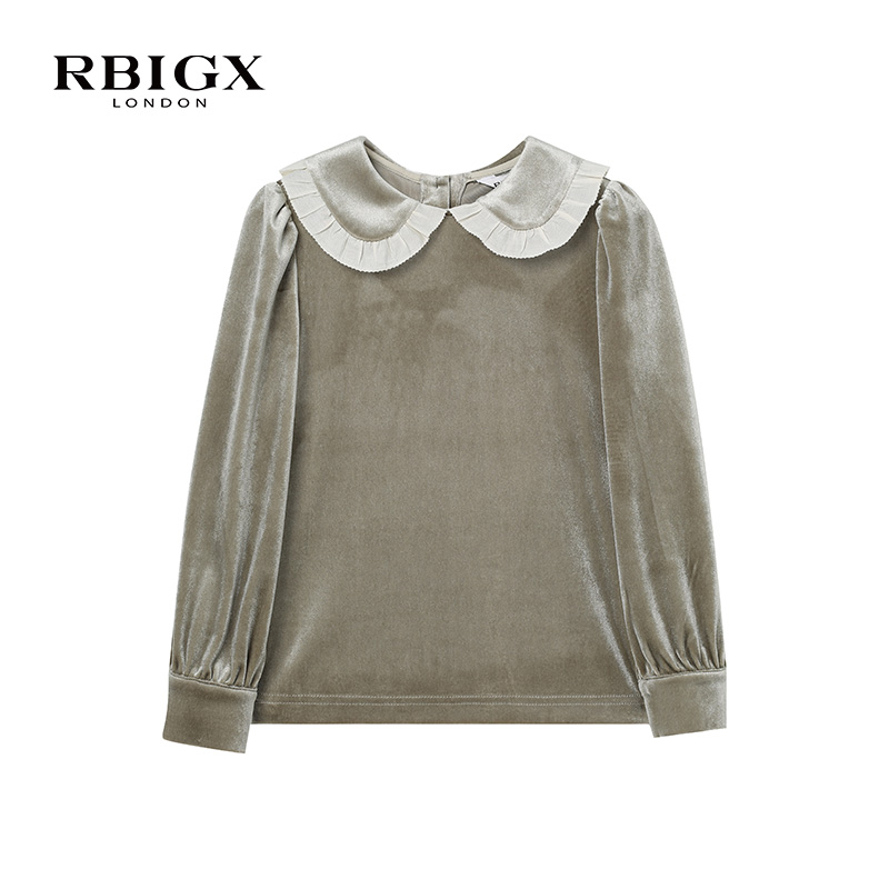 瑞比克丝绒荷叶领长袖T恤