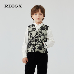 RBIGX瑞比克童装2025秋季新款新中式国风提花绅士男童西服马甲
