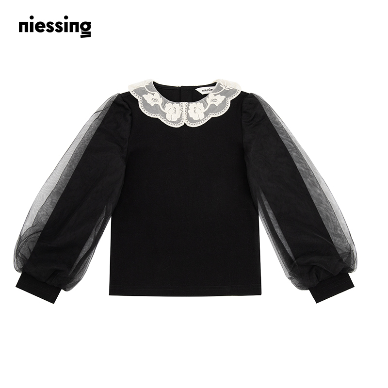 NIESSING尼辛网纱设计感长袖T恤