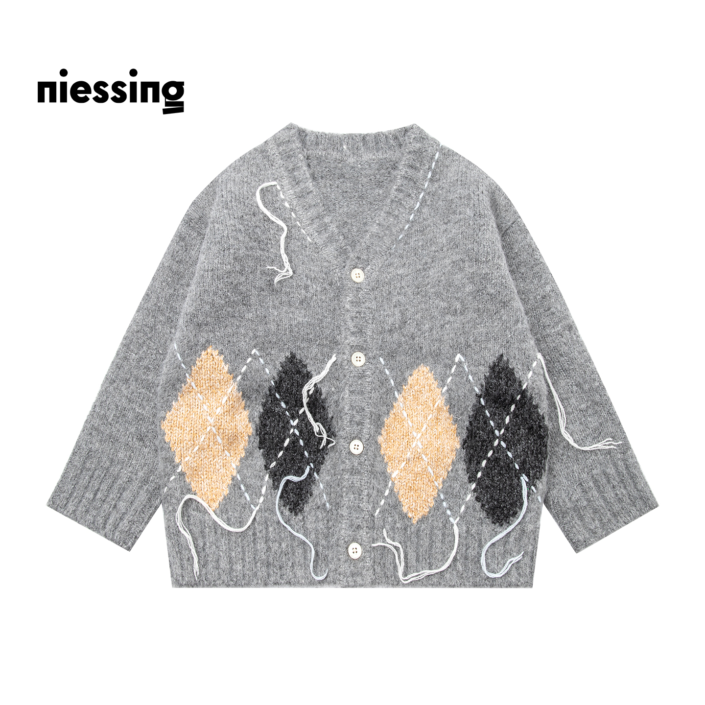 尼辛学院风羊毛撞色针织开衫