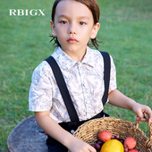 纯棉 英伦风花纹设计儿童短袖 RBIGX瑞比克童装 新款 衬衫 夏季