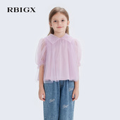 小衫 RBIGX瑞比克童装 网纱娃娃领甜美设计感百搭短袖 新款 夏季