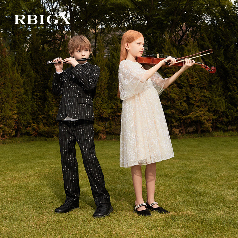 RBIGX瑞比克童装2025秋季新款条纹设计感字母印花男童西装裤长裤