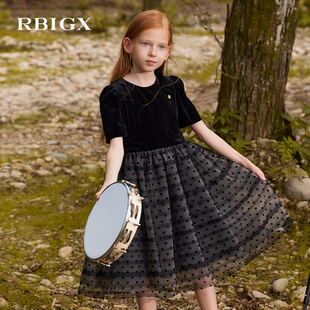 RBIGX瑞比克童装秋季新款中大童礼服裙公主风新裙丝绒女童连衣裙