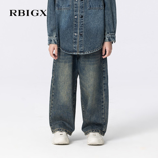 潮流街头风宽松休闲男童阔腿牛仔裤 新款 2025秋季 RBIGX瑞比克童装
