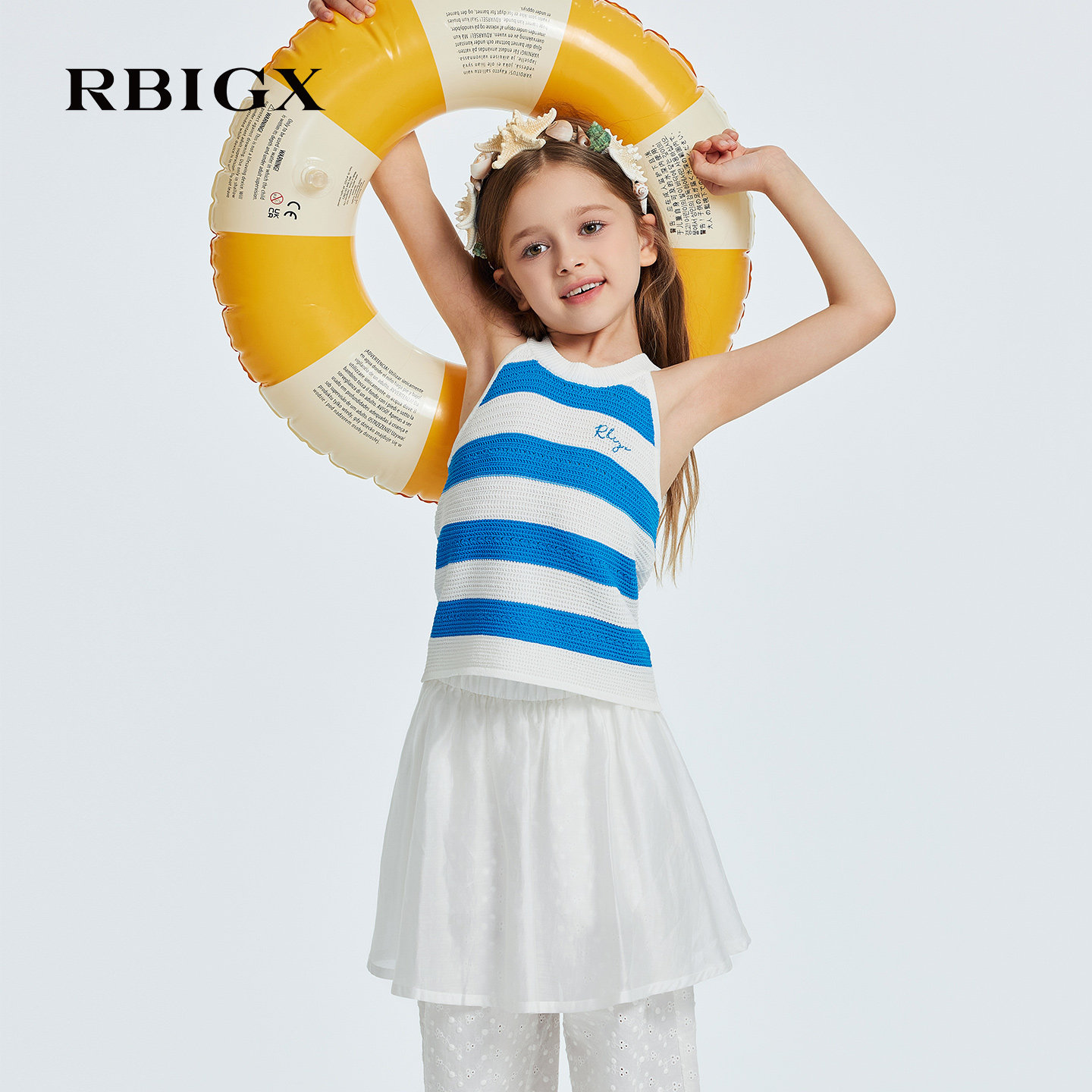 RBIGX瑞比克童装夏季新款撞色条纹女童针织背心设计感无袖上衣