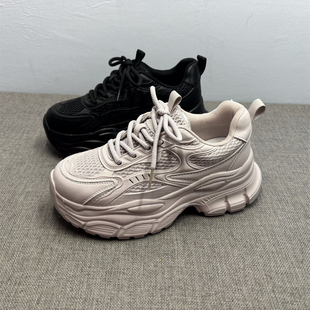 撤柜断码处理厚底增高真皮网面老爹鞋女春秋爆款百搭运动休闲鞋