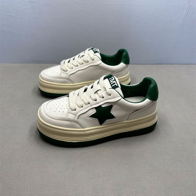 韩版星星厚底真皮小白鞋女板鞋